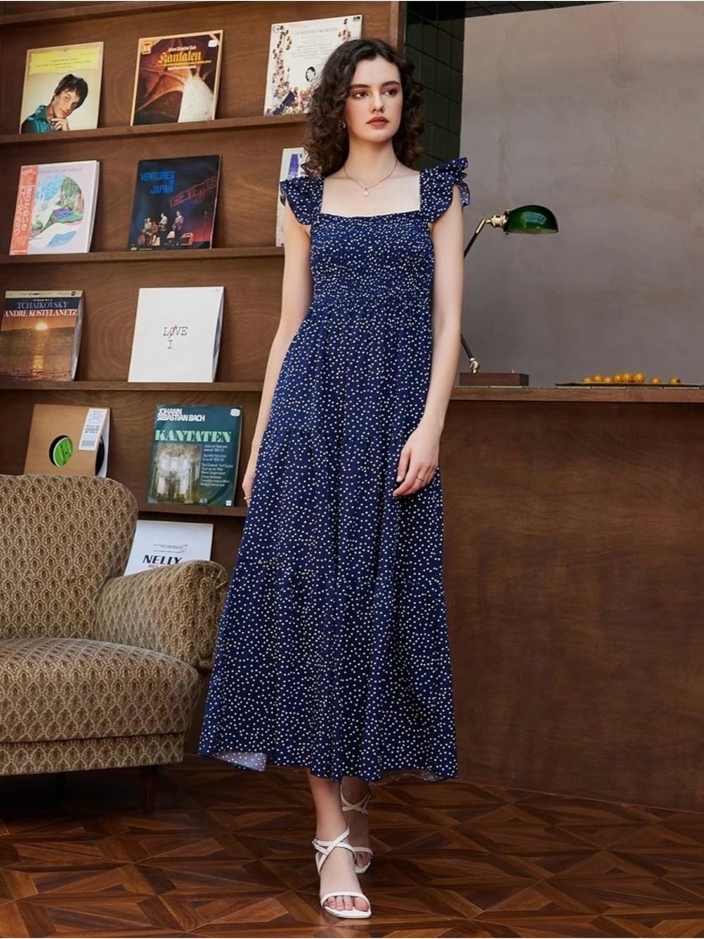 NWOT FAPPAREL navy blue and white polka dot dress size size L - Picture 5 of 16